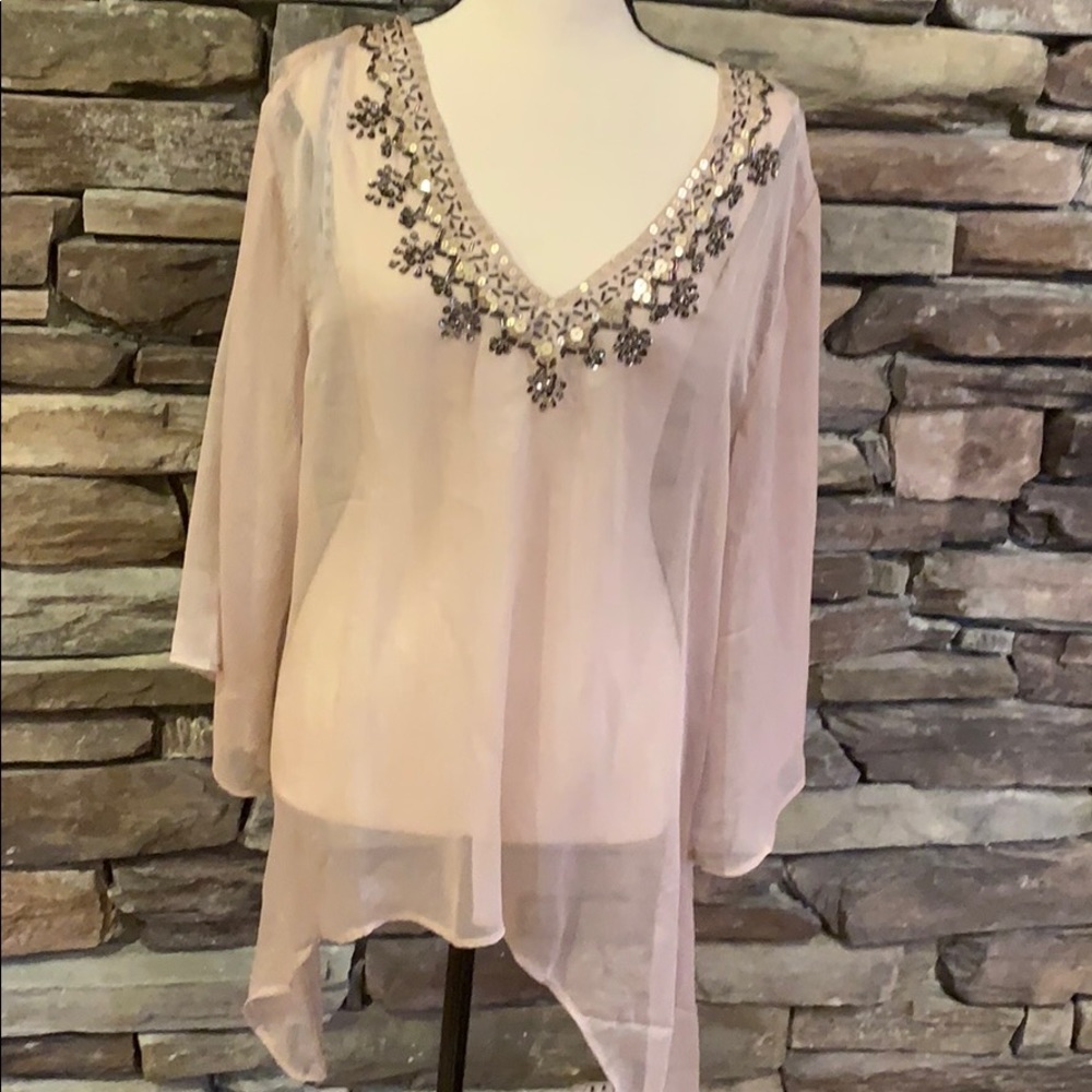 Sheer beaded detail top
